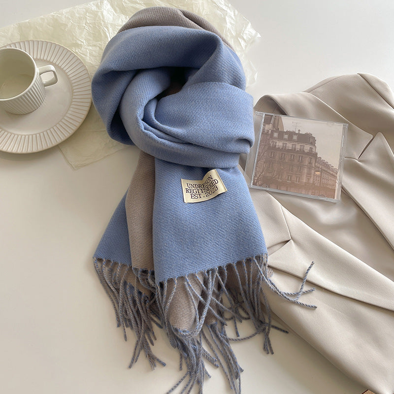 Double-Sided Artificial Cashmere Scarf – Winter Warmth for Couples - Hollasoftshop