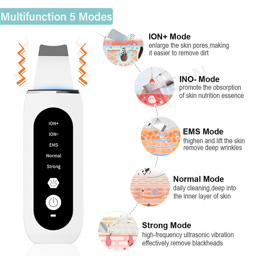 Ultrasonic Skin Scrubber 5 Modes EMS Blackhead - Hollasoftshop