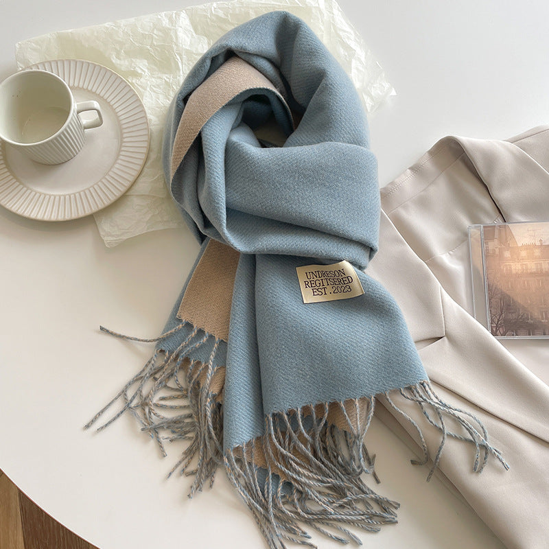 Double-Sided Artificial Cashmere Scarf – Winter Warmth for Couples - Hollasoftshop