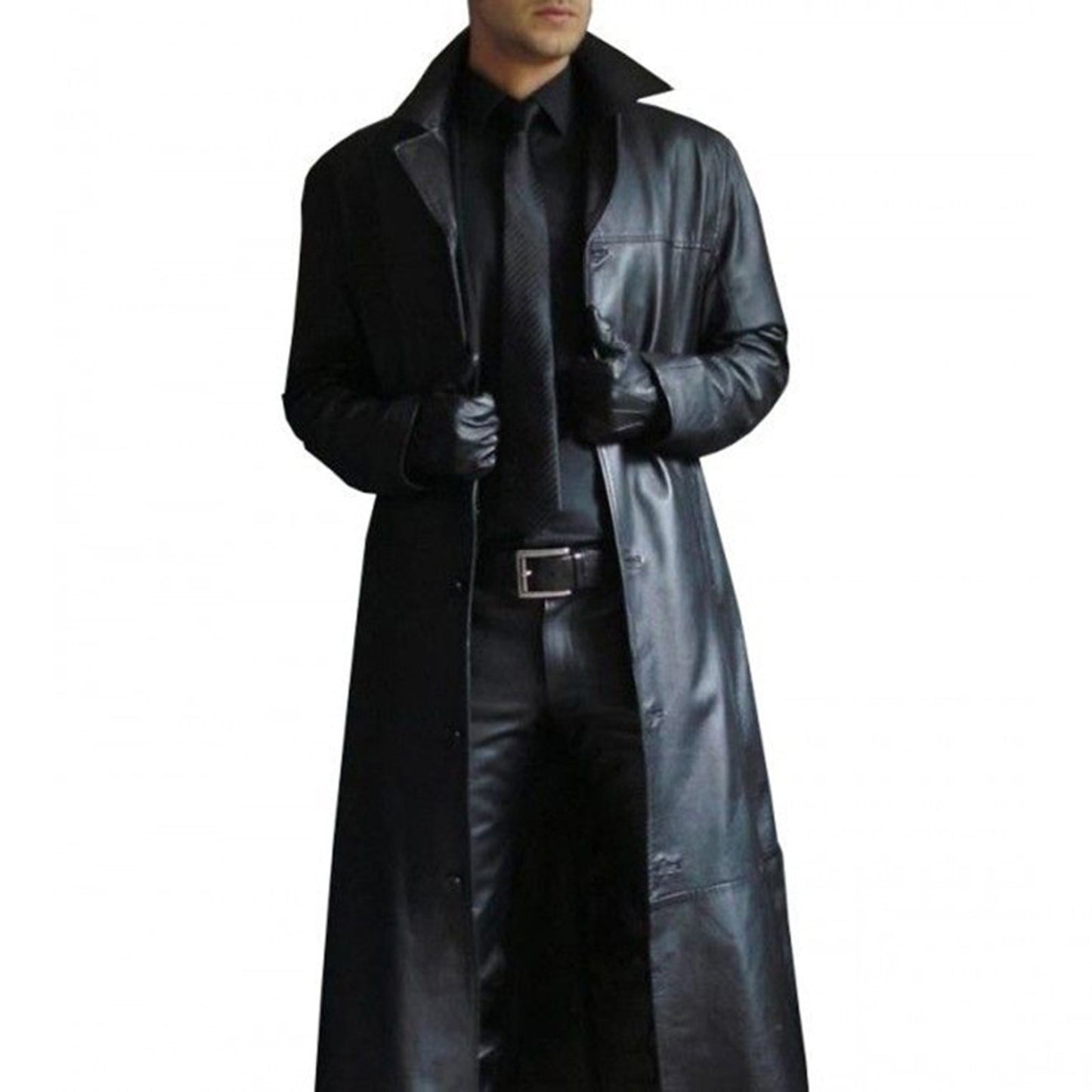 Men's Leather Trench Coat Vintage British Style Windbreaker - Hollasoftshop