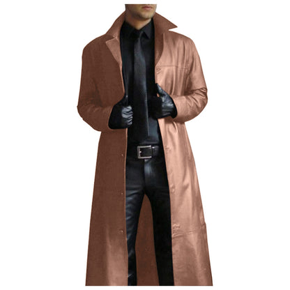 Men's Leather Trench Coat Vintage British Style Windbreaker - Hollasoftshop