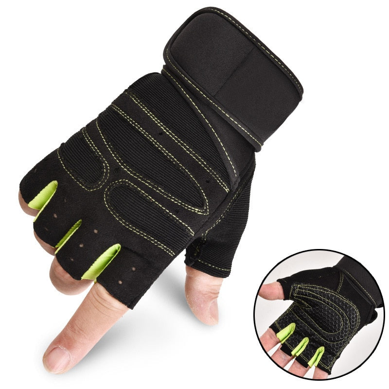 Men Fitness Heavyweight Training Gloves Bodybuilding, Half Finger Gloves Non-Slip Extended Wrist Support - Hollasoftshop