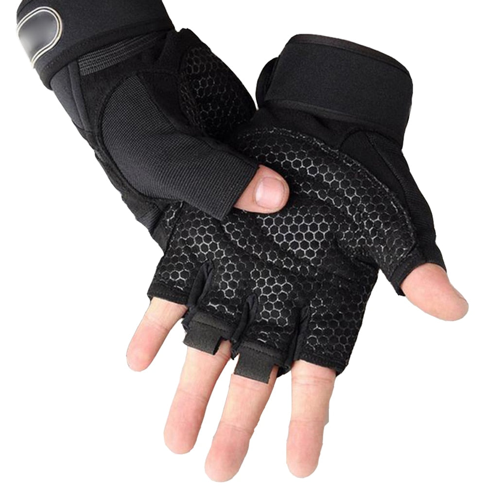 Men Fitness Heavyweight Training Gloves Bodybuilding, Half Finger Gloves Non-Slip Extended Wrist Support - Hollasoftshop