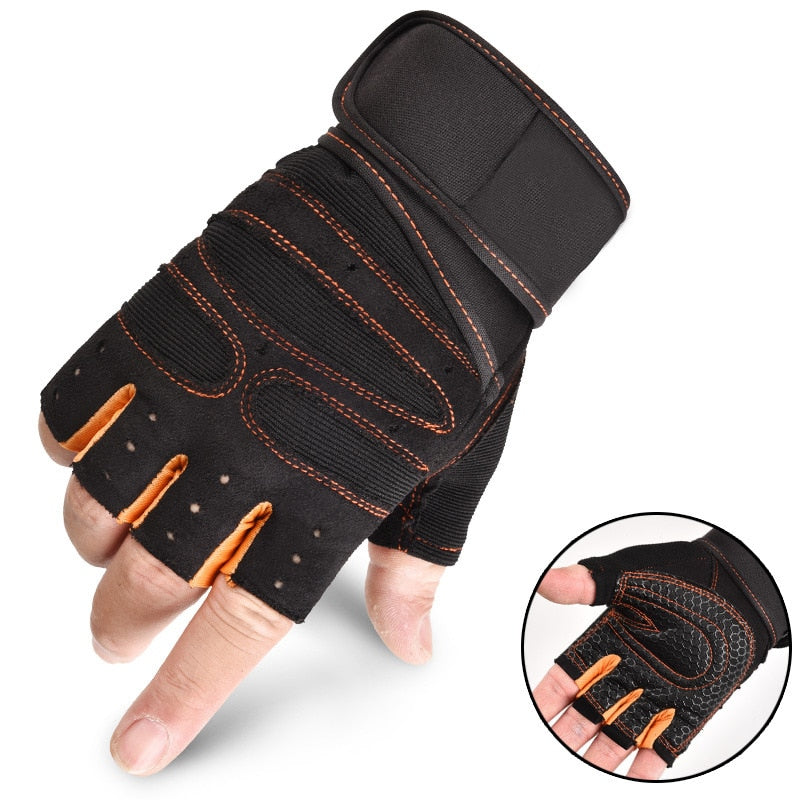 Men Fitness Heavyweight Training Gloves Bodybuilding, Half Finger Gloves Non-Slip Extended Wrist Support - Hollasoftshop