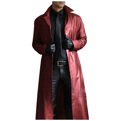 Men's Leather Trench Coat Vintage British Style Windbreaker - Hollasoftshop